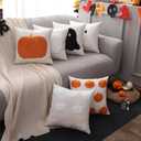 LUOYEHK Halloween Throw Pillow Covers 18x18 Set of 2 Orange Pumpkins Embroidered Pillow Cases Holiday Thanksgiving Velvet Cushion Covers for Couch Sofa Bed
