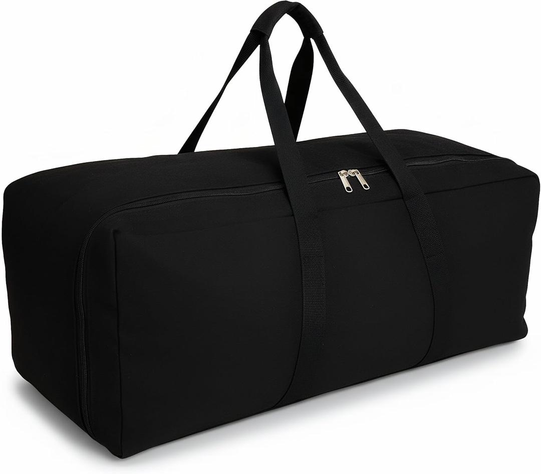 Extra Large Canvas Travel Duffle Bag Heavy Duty, Sports Military Camping Tent Storage (Side-opening Black)