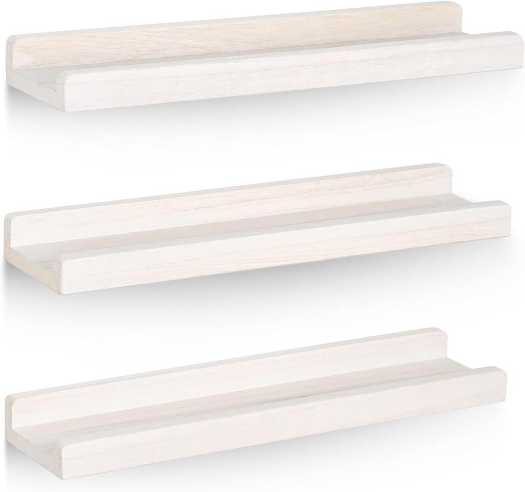 Emfogo Floating Ledge Shelves Rustic Wood Wall Shelf Set of 3 for Storage and Display 16.9 inch Vintage White