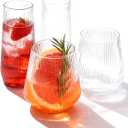 BESTSTAR 48 Pack Disposable Ribbed Origami Ripple Plastic Glasses Set - 24 9 OZ Stemless Champagne Flutes & 24 12OZ Cups, BPA-Free Shatterproof Clear Drinkware for Weddings, Parties & Events (Clear)