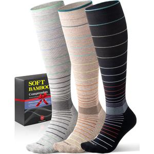 Easy On/Off Moderate Compression Socks Bamboo Viscose - 15-20 mmHg Knee High Support Socks, Soft Sole & Seamless Toe