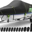 UIRWAY 1200D Heavy Duty Waterproof V-Hull Boat Cover, 22-24ft Trailerable with Night Safety Reflective Strips, UV Resistant Marine Grade for Bass Boat, Runabout, Tri-Hull, Fish & Ski, Bowrider - Black
