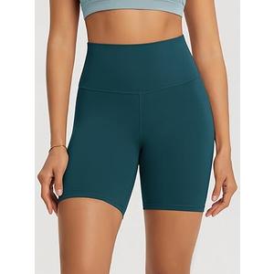 ODODOS Lounge Yoga Shorts for Women- /10" High Waist Buttery Soft Biker Shorts (Large, Forest Teal)