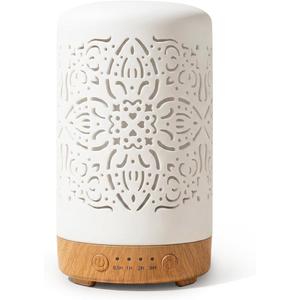 Earnest Living Essential Oil Diffuser White Ceramic Diffuser 100 ml Timers Night Lights and Auto Off Function Home Office Humidifier Aromatherapy Diffusers for Essential Oils