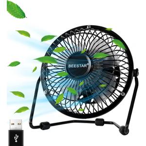 BEESTAR 4 Inch Mini Fan with Metal Construction,Powerful USB Powered,360 Rotation desk Personal Cooling Usb fans small quiet for Home Office Bedroom (Black)