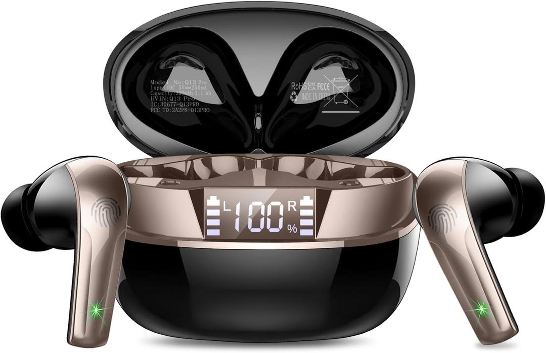 Wireless Earbuds, Bluetooth 5.4 Headphones In Ear, True Wireless Ear Buds HiFi Stereo Deep Bass with 4 ENC Noise Cancelling Mic, Bluetooth Ear Buds 47H Long Playtime LED IP7 Waterproof USB-C (Black)