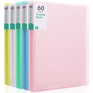 Phyxin 60-Pocket Portfolio Binder Organizer, Binder Sheet Protectors 8.5" x 11", Displaying 120 Page Plastic Folders for Documents, Document Organizer for Concert, Artwork, School & Office Use, 5 Pack