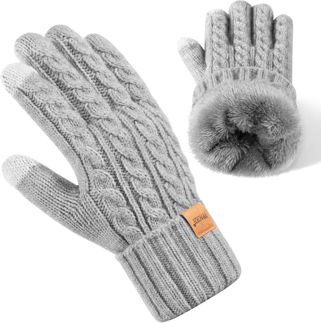 PPAOEH Winter Gloves for Women, Womens Gloves Cold Weather Thermal Warm Fleece Lined, Touchscreen Gloves for Christmas Gifts (Large-X-Large, Grey)