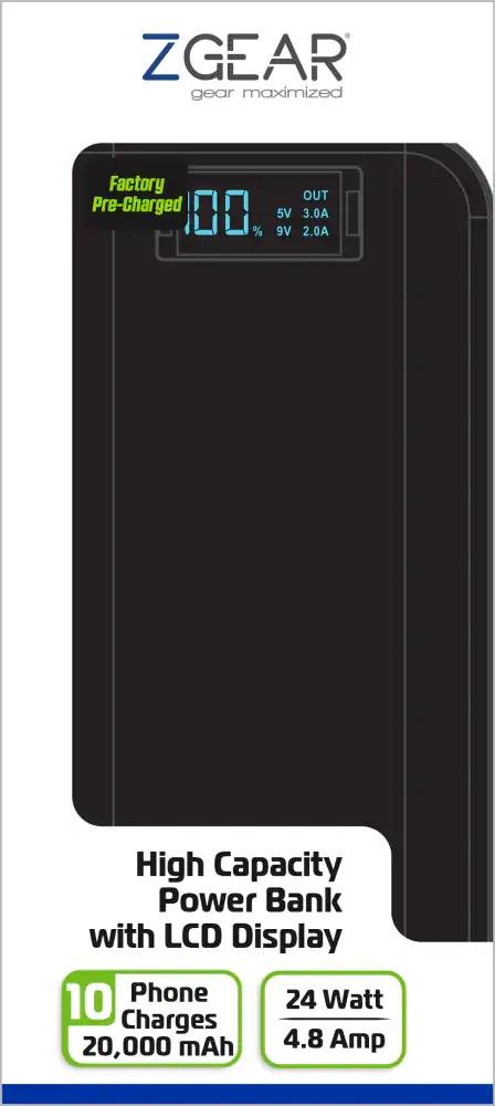 ZGear High Capacity LCD Display Power Bank - Black