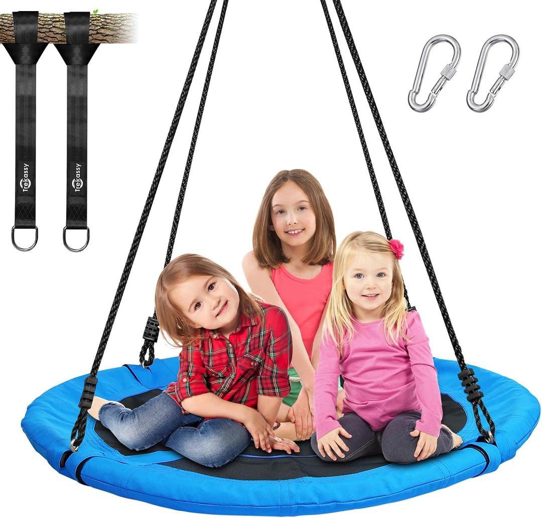 Trekassy 700lb 40 Inch Saucer Tree Swing for Kids Adults Outdoor 900D Oxford Waterproof with 2pcs Tree Hanging Straps, Steel Frame and Adjustable Ropes Blue