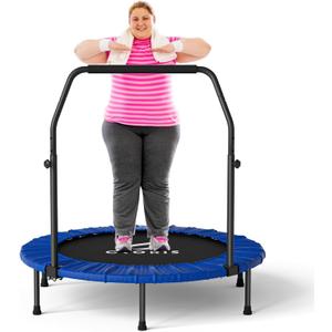 CLORIS 40in Folding Trampoline Trampoline Rebounder Trampoline Fitness Trampoline with Adjustable Foam Handle, with safty Padded Cover Best Gift. (Blue)