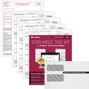 Adams 1099 MISC Forms 2025, 4-Part Kit for 26 Recipients, Includes 26 Envelopes, 3 1096 Forms, QuickBooks Compatible, eFile Access and Printing Through Adams Tax Forms Helper Software (1017228)