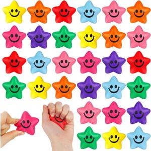 MCPINKY 32PCS Stress Balls Star Shape, 2inch Squeeze Toys Colorful Foam Smile Face Stress Balls for Kids Classroom Prizes Sensory Fidget Toys