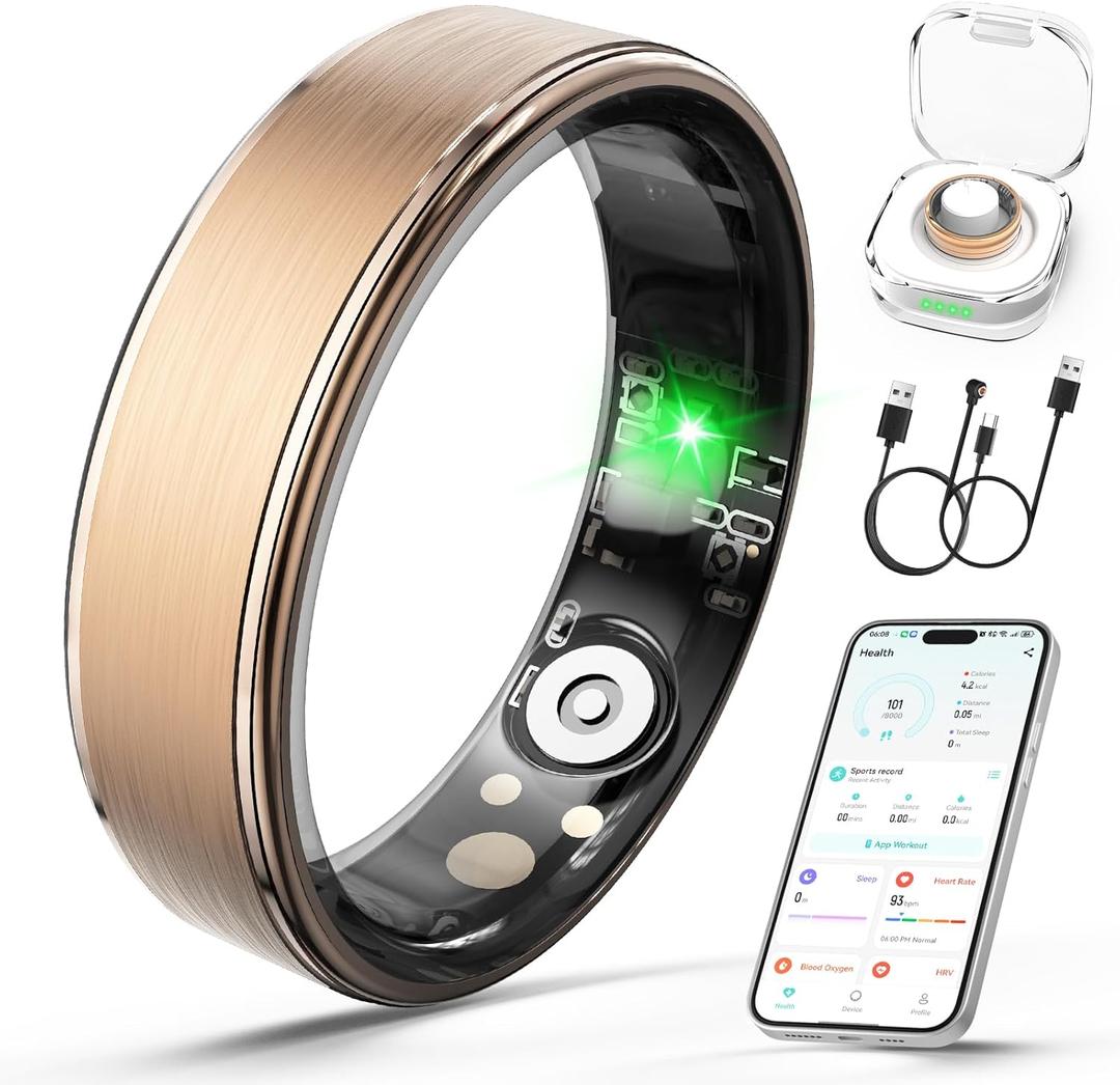 Smart Ring for Women Men, Health Fitness Tracker Ring with Heart Rate/Sleep Tracker/Blood Oxygen/HRV/Stress/Calorie/Steps, IP68 Waterproof for iOS & Android, No APP Fees(Rose Gold,12#)