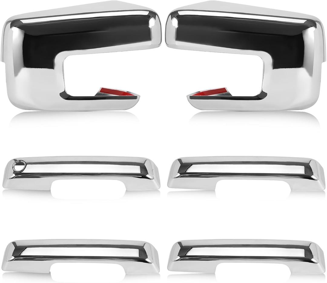 Chrome Mirror Caps +Door Handle Cover Caps Fit for F150 2021 2022 2023 2024 2025,F250 F350 F450 F550 Mirror Cover with Signal Light+ Door Handle Cover Caps W/ 1 SMT Keyholes (6PC ）