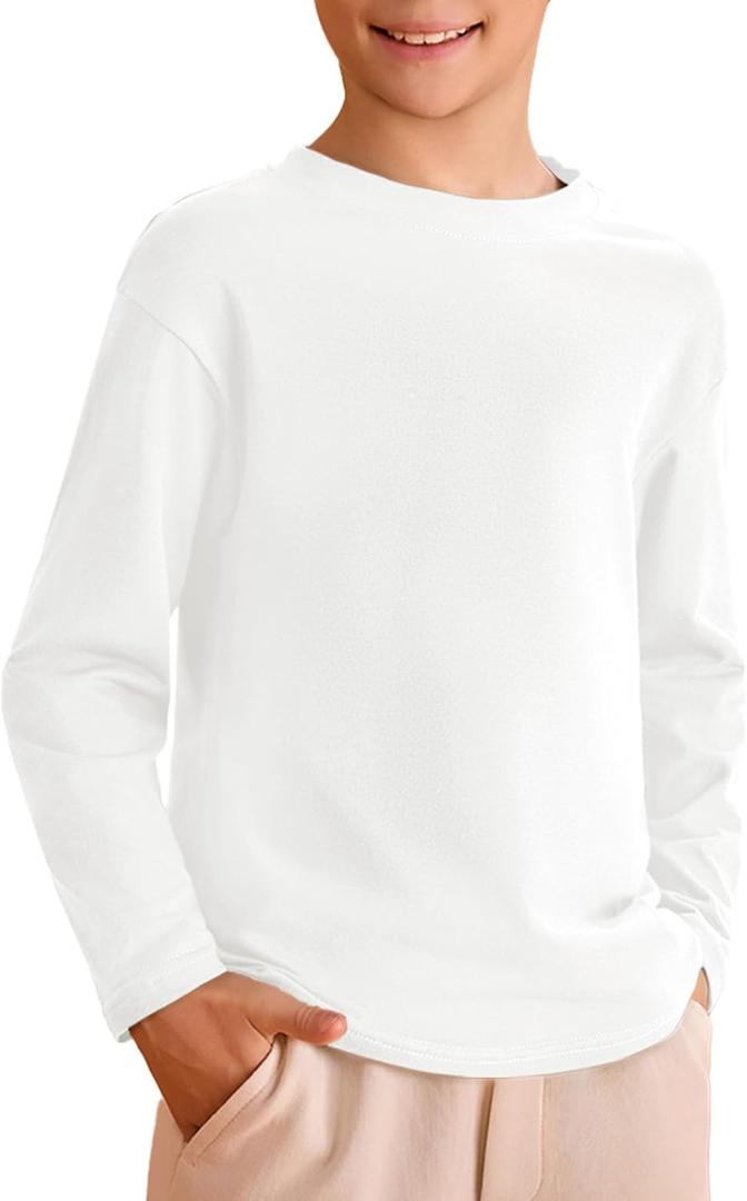 Haloumoning Kids Boys Long Sleeve Crewneck T-Shirts Tee Tops 5-14 Years (7-8 Years)