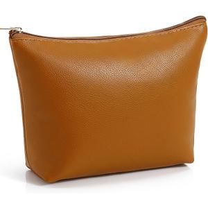 Kigeli PU Leather Makeup Bag for Women Gift Cosmetic Pouch for Purse Waterproof with PU Leather Travel Toiletry Organizer with Zipper for Women Bridesmaid Friend Gift(Brown)