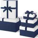 Cholemy Valentine 5 Pcs Luxury Nesting Gift Boxes with Lid and Velvet Ribbon Assorted Size Decorative Box Wrap for Present Wedding Graduation Birthday Anniversary Party Favor(Navy Blue)