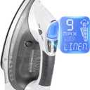 BEAUTURAL 2400 W Steam Iron with LCD Display, Variable Temperature and Double Ceramic Coated Soleplate, 8 ft Power Cord and 340ML Tank-White/Grey