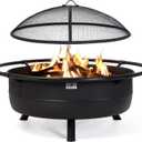 SUNCREAT 42" Outdoor Portable Fire Pit with Spark Screen, Fire Poker, Wood Burning Patio Fire Pits with Protective Ring, Black