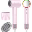 SHRATE Professional High Speed Ionic Hair Dryer | Ultra-Fast Drying | 500 Million Negative Ions | Low Noise | 160000 RPM | Compact Blow Dryer with Magnetic Diffuser for Faster Drying All Hair Types (Pink)