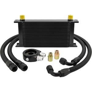 19 Row AN10-10AN Stacked Plate Oil Cooler Universal Engine Transmission British Radiator Oil Cooler Condenser with Fuel Line Hose Mounting Nut Adapter Clamp Aluminium Alloy Black