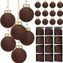 12 Pcs Velvet Christmas Balls Flocked Christmas Tree Hanging Ornaments Shatterproof Plastic Hanging Balls Decorations for Xmas Tree Party Home Holiday Decor (Brown, 3.15 inch)