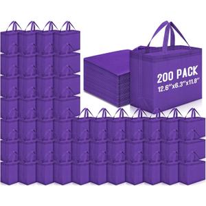 Windyun Reusable Grocery Bags Large Non Woven Shopping Bags with Handles Foldable Portable Tote Bulk, 12.6 x 11.8 x 6.3 Inch (Dark Purple)