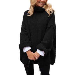 PRETTYGARDEN Oversized Sweaters for Women Chunky Turtleneck Sweater Fall Fashion Clothes Long Sleeve Tops Winter Clothing, Large