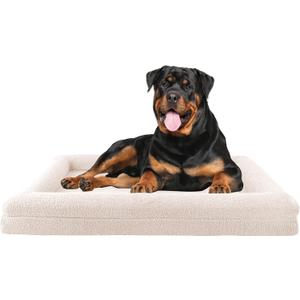 Orthopedic Dog Bed - 45in Large Dog Bed with Supportive Bolster, Nonslip Bottom, and Removable Washable Cover - Memory Foam Pet Beds for Large Dogs - Dog Products by PETMAKER (Cream)