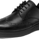 Men's Dress Sneakers Lightweight Casual Business Wingtip Oxford Shoes (8.5 Wide, All Black)