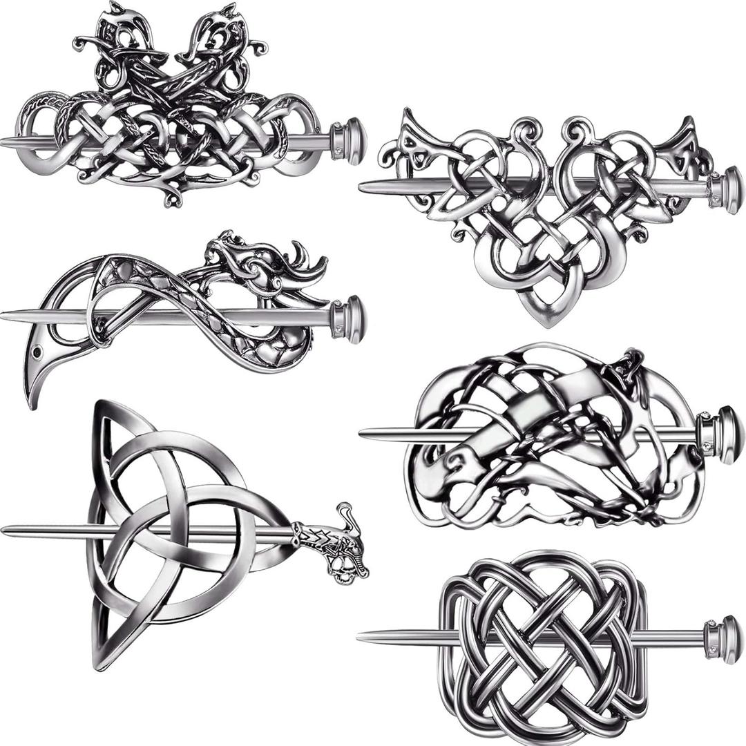 Syhood 6 Pieces Retro Silver Viking Celtic Alloy Hair Clips - Hair Accessories for Women Girls