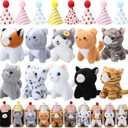 10 Set Kittens Stuffed Animals Bulk with 10 Birthday Hats 10 Kraft Paper Boxes Mini Plush Toys Small Stuffed Cat Pet Gifts for Kids, School Birthday Animal Decor(Cute Style)