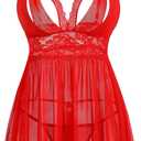 Avidlove Sexy Lace Babydoll Lingerie for Women Sleepwear Nightdress Boudoir Outfits Chemise Exotic Nightgowns, Red, S