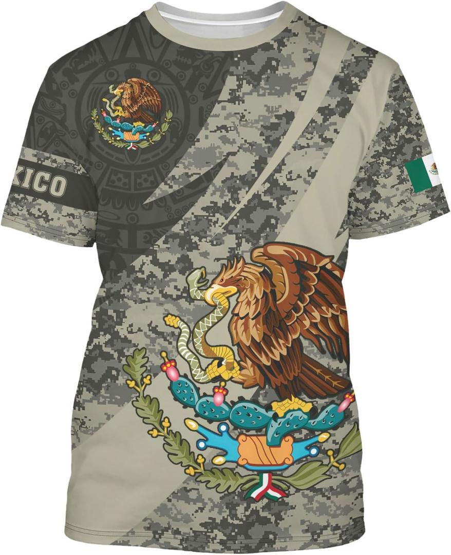 Mexico Shirt Short Sleeves Graphic Funny Tee Mexico Eagle Printed Mexican Crewneck Casual Tops (XXL)