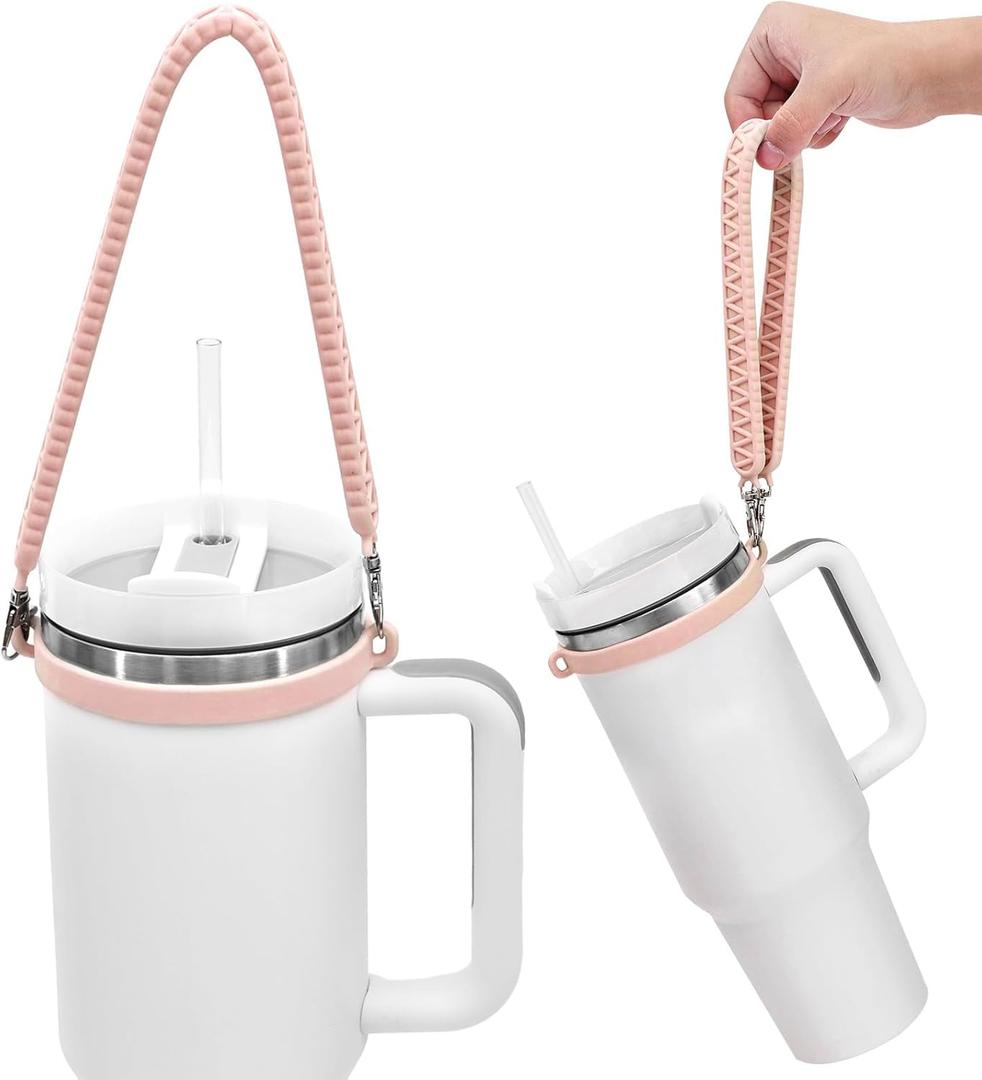 Dazhuocs Water Bottle Handle, Silicone Water Bottle Sling, Carrier, Holder with Strap, Fits Most 8-40oz Bottles Stanley Cup Accessories (Pink)