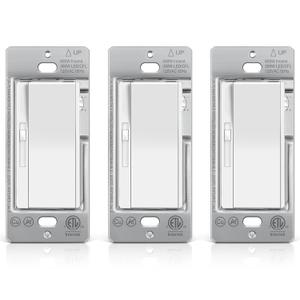 BESTTEN Pack of 3 Slide Dimmer Light Switch, Quiet Rocker, Super Slim Single Pole or 3 Way Dimmable Switch, Max 300W LED, CFL, 600W Incandescent, ETL Listed, White