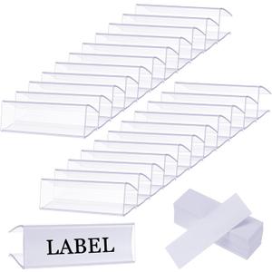100 Pcs Plastic Label Holder with 100 Pcs Label Inserts, 3" L x1" H Clear Plastic Shelf Label Holder, Shelf Sign and Ticket Holder, Clips On to Shelves 5/8" to 3/4" Thick