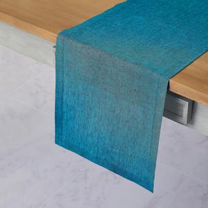 Solino Home Linen Small Table Runner 60 Inches - Athena, 100% Pure Linen Chambray Teal Table Runner 14 x 60 Inch Ideal for Dresser and Coffee Tables - Fall