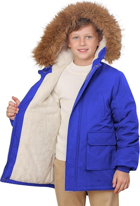 Lovekider 5-16T Boys Winter Coat Warm Puffer Kids Coats Thicken Parka Jacket with Removable Faux Fur Hood, Size 7-8