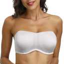 DHX Women's Strapless Bandeau Bra with Clear Straps Multiway Removable Pads Plus Size Bras for Large Bust Full Coverage,White,34F