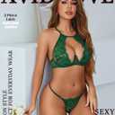 Avidlove Sexy Lingerie Set for Women Halter Lace Underwire Bra and Panty Sets 2 Piece Deep V Underwear Outfit, Green, Small