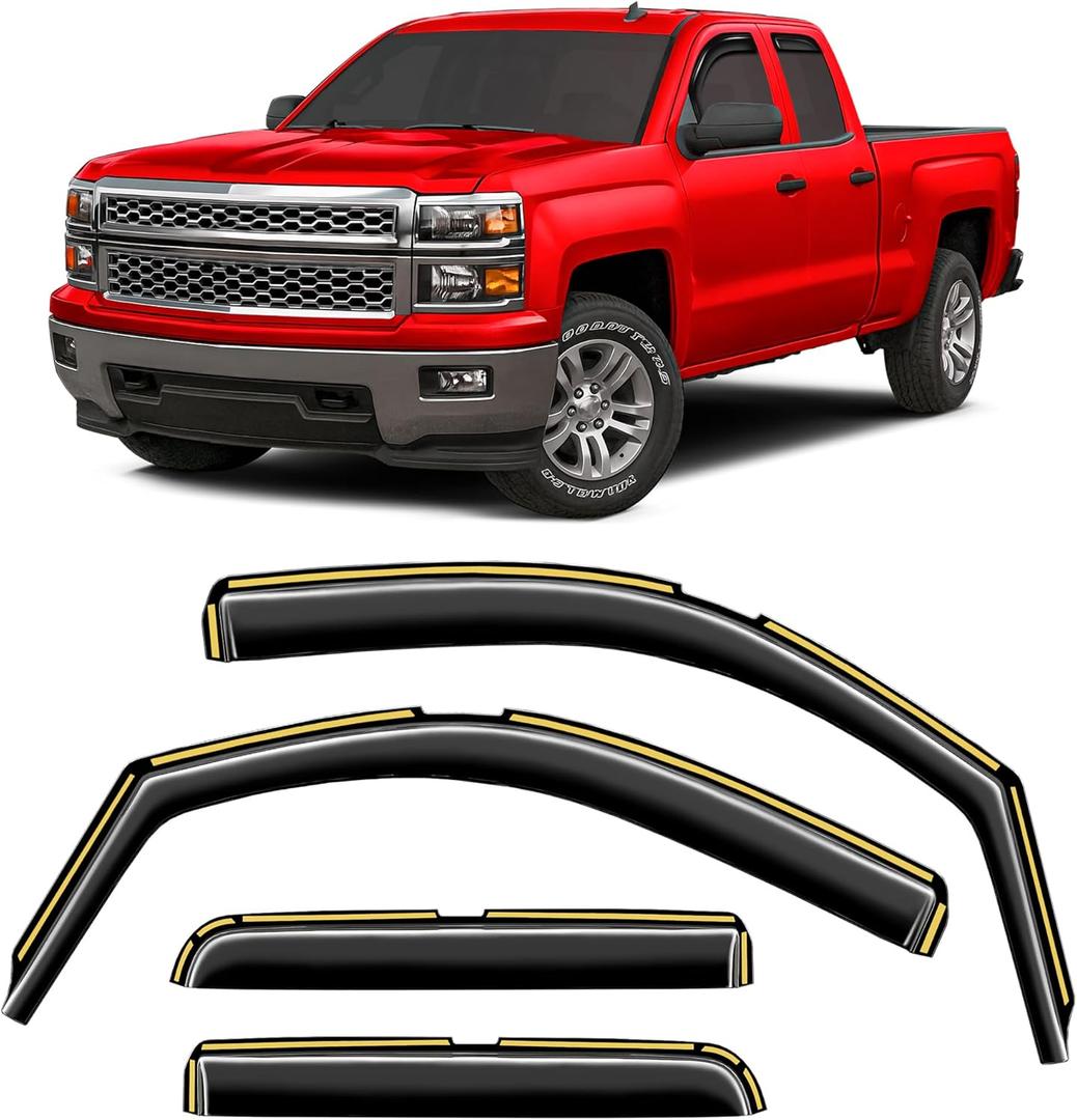 in-Channel Window Rain Guards Fit for Chevrolet(Chevy) Silverado & GMC Sierra Crew Cab 2014-2018 Extra Durable Window Deflectors Truck Window Vent Visors Vent Shades Exterior Car Accessories