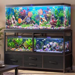 Heybly 55-75 Gal Fish Tank Stand with Drawer, Power Outlet, Black HAS005BK