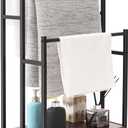 Freestanding Towel Rack Stand for Bathroom, 3 Tier Blanket Ladder Holder, Towel Drying and Display Rack with Shelf, Metal Blanket Rack, Farmhouse Rustic Brown and Black