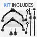 Front Upper Control Arms w/Ball Joints Sway Bar End Links Tie Rod Ends Suspension Kit Replacement for 2002-2004 Jeep Liberty (10pc)
