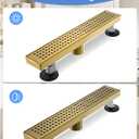 Linear Shower Drain, 24 Inch Gold Shower Drain with Removable Square Hole Cover Grate, Bathroom Modern 304 Stainless Steel Brushed Gold Shower Floor Drain with Adjustable Feet,Hair Catcher