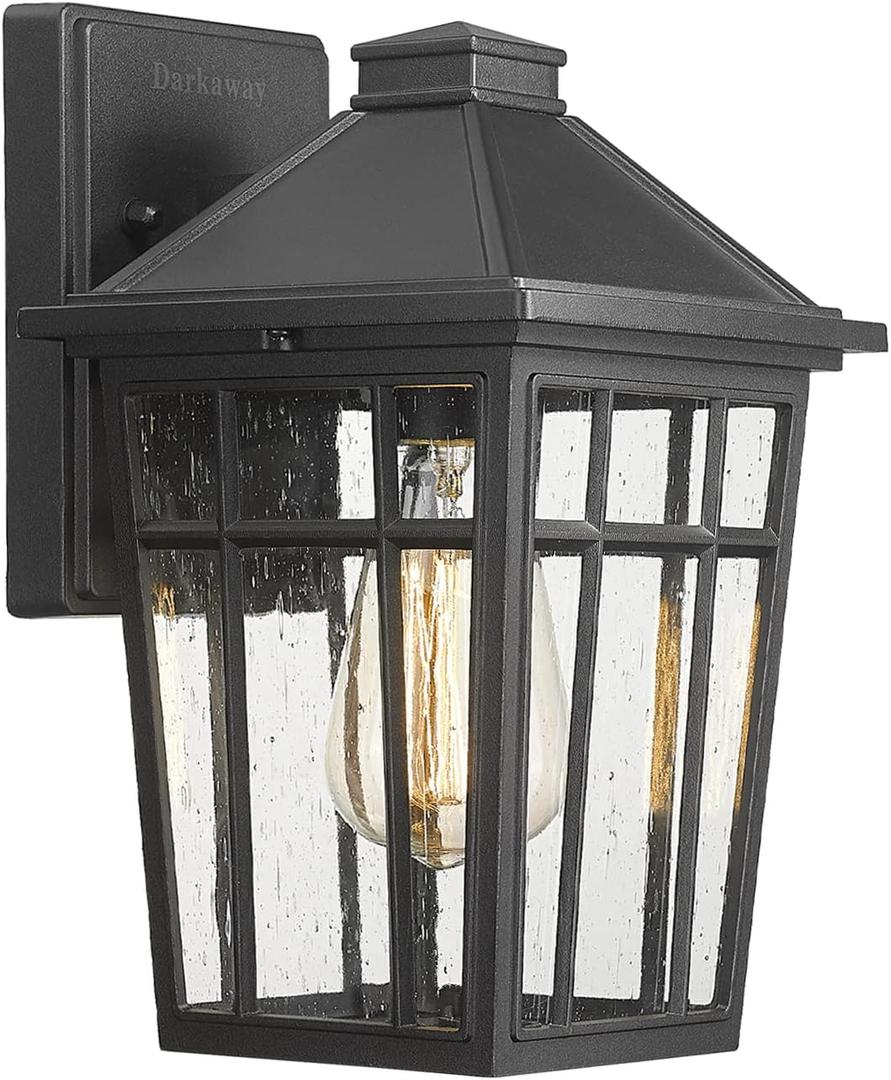Darkaway Outdoor Sconce Lights Wall Light Fixtures, Front Porch Light Outdoor Wall Anti-Rust Waterproof Aluminum with Glass Exterior Light Fixture for Patio, Yard, Doorway, Garage(1 Pack, Black)