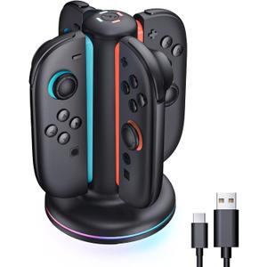 Mumba Charging Dock for Nintendo Switch 2 Joy-Con Controllers  4 in 1 Fast Charger Station, Magnetic & Weighted Base, Bi-Directional Design, LED Indicators & Overcharge Protection (Black)