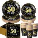 Pickmesh 250 Pcs 50th Birthday Party Supplies Decorations Serve 50 Black Gold Cheers to 50 Years Disposable Paper Plates Napkins and Cups for Women Men 50th Birthday Wedding Anniversary Party Supplies